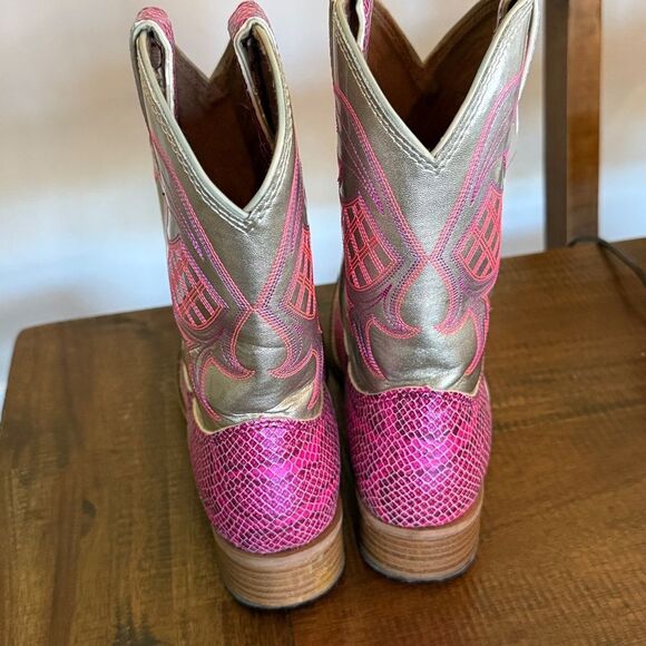 Justin Pink/silver metallic Snake Print boots - Picture 3 of 8